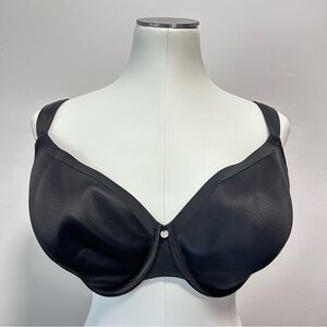 Cacique Bra 40DDD Black Underwire Sheer Mesh Thick Straps Lightly Lined